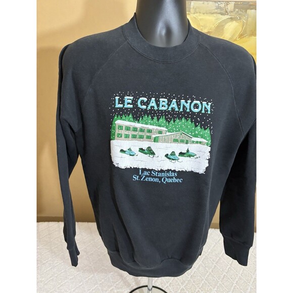 Vtg Anvil 80s USA Made Le Cabanon Lac Stanislas St Zenon Quebec Sweatshirt Large - Picture 2 of 16